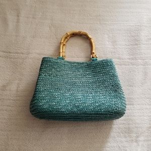 Croft & Barrow Blue With Bamboo Wood Handles Shoulder Bag